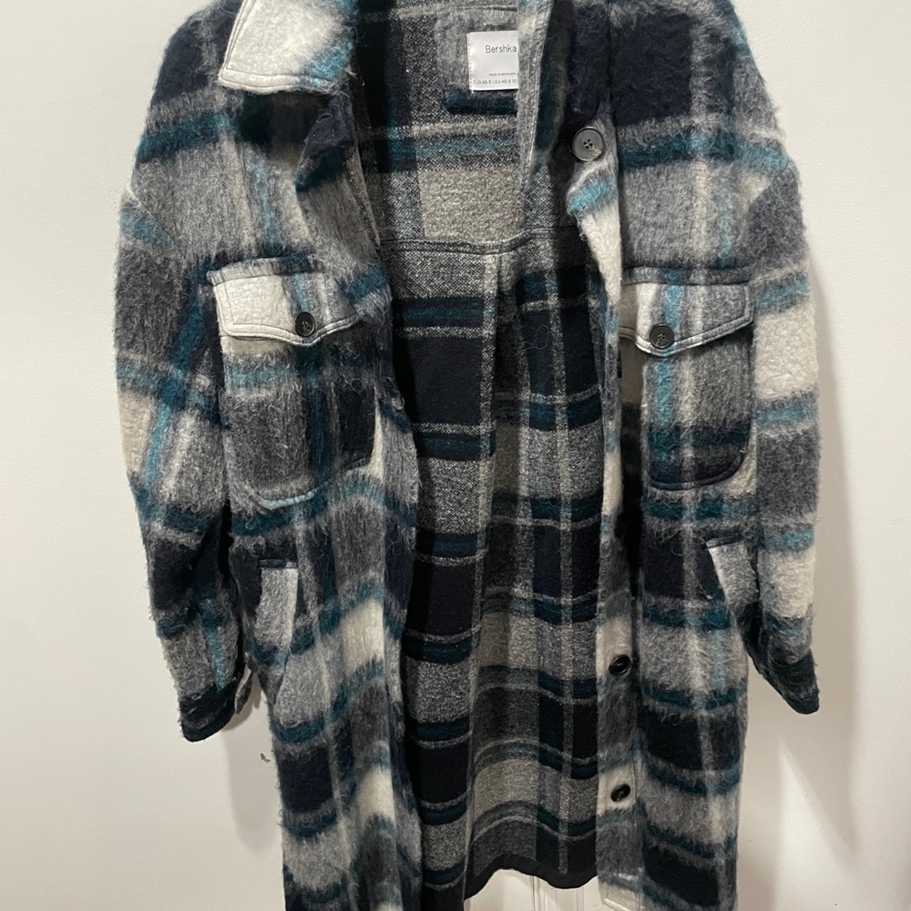 Bershka Plaid Wool Blend Coat